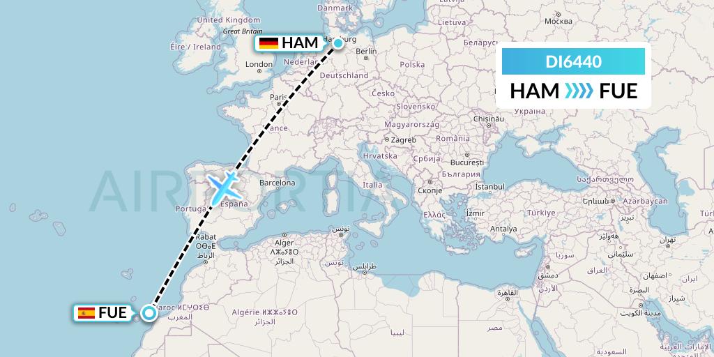 DI6440 Marabu Airlines Flight Map: Hamburg to Fuerteventura