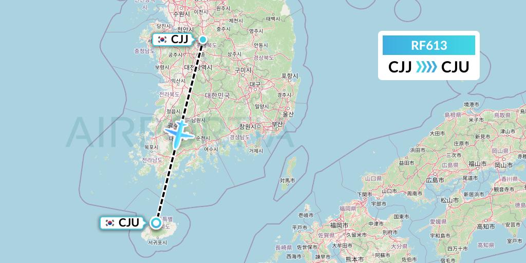 RF613 Aero K Airlines Flight Map: Cheongju to Jeju
