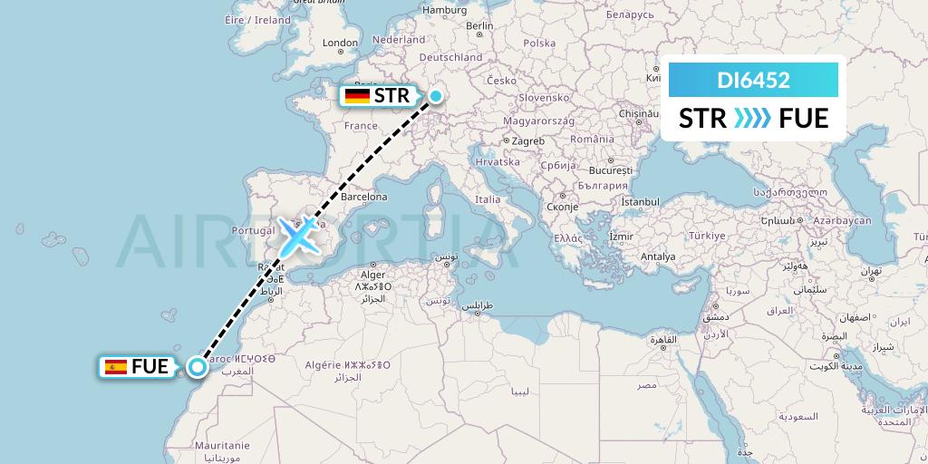 DI6452 Marabu Airlines Flight Map: Stuttgart to Fuerteventura