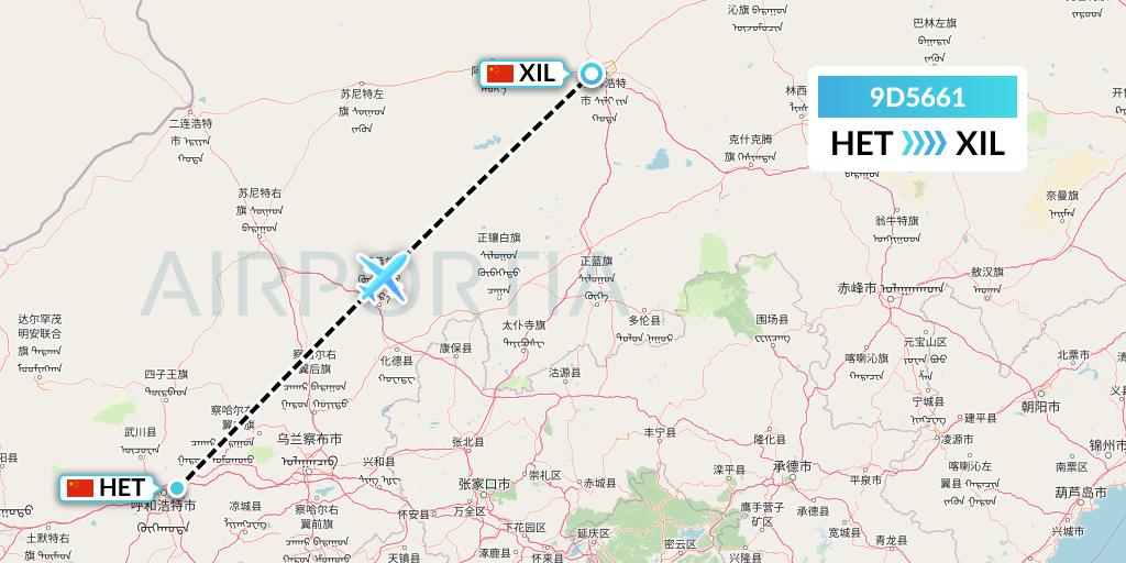 9D5661 Genghis Khan Airlines Flight Map: Hohhot to Xilinhot