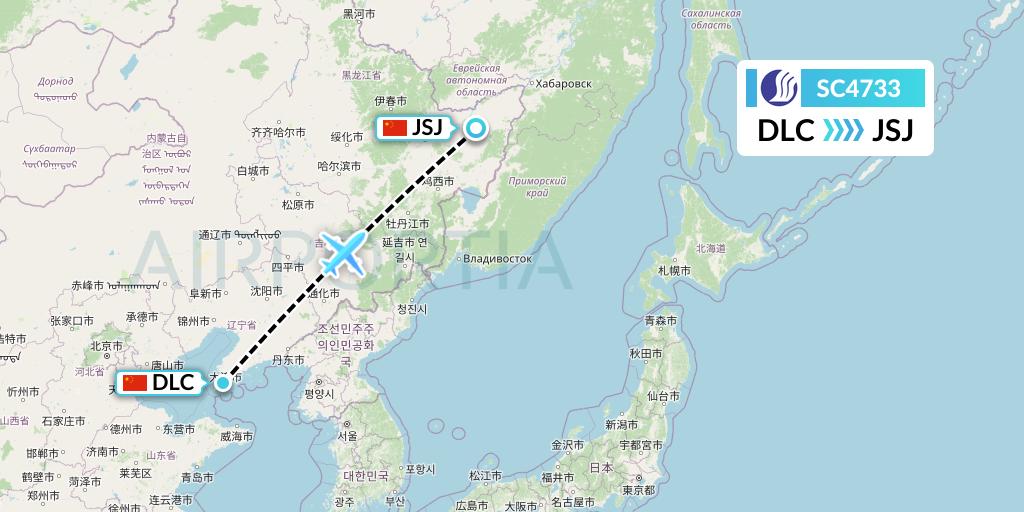 SC4733 Shandong Airlines Flight Map: Dalian to Fuyuan