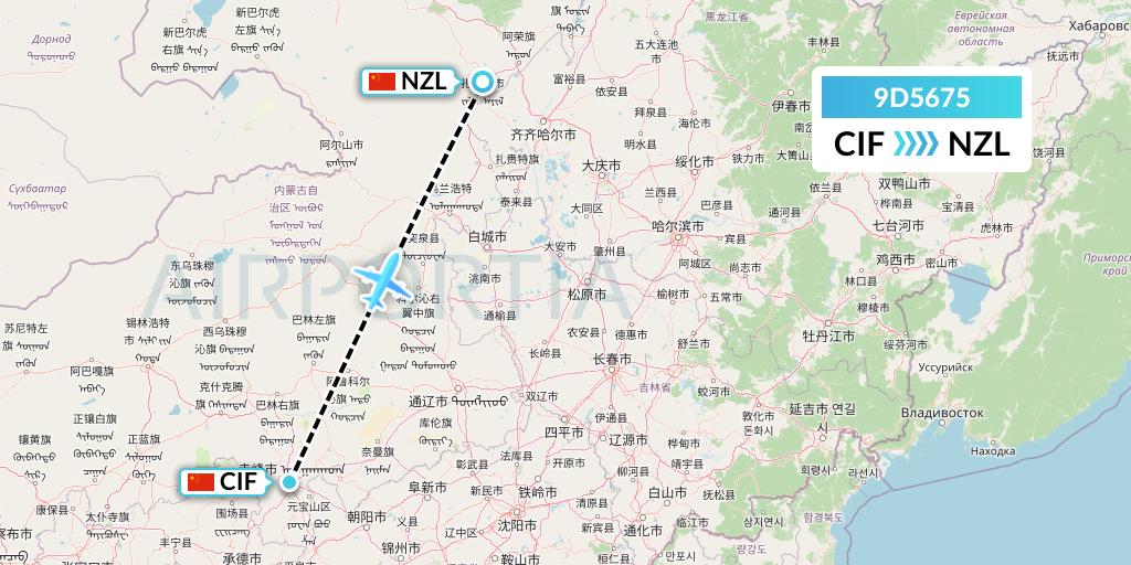 9D5675 Genghis Khan Airlines Flight Map: Chifeng to Changchun