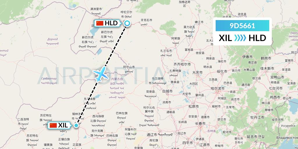 9D5661 Genghis Khan Airlines Flight Map: Xilinhot to Hailar