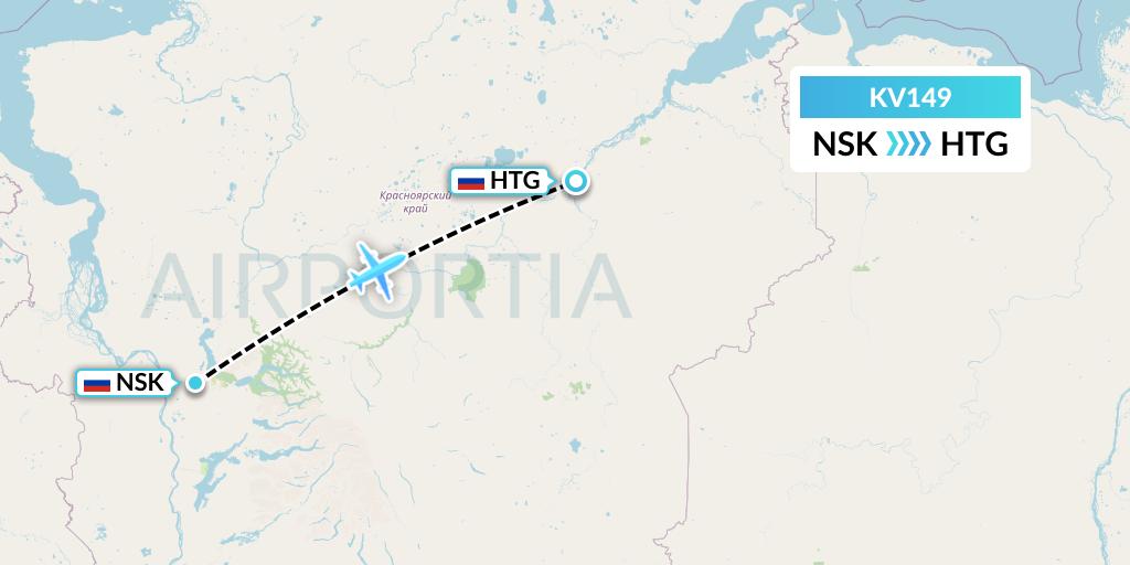 KV149 KrasAvia Flight Map: Norilsk to Khatanga