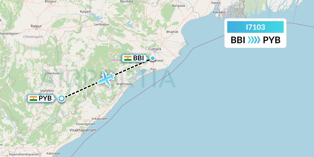 I7103 Indiaone Air Flight Map: Bhubaneswar to Jeypore