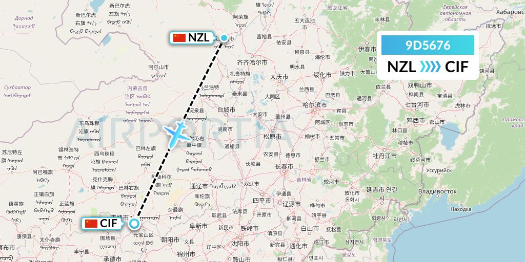 9D5676 Genghis Khan Airlines Flight Map: Changchun to Chifeng