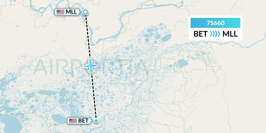 7S660 Ryan Air (USA) Flight Map: Bethel to Marshall
