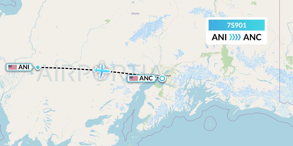 7S901 Ryan Air (USA) Flight Map: Aniak to Anchorage