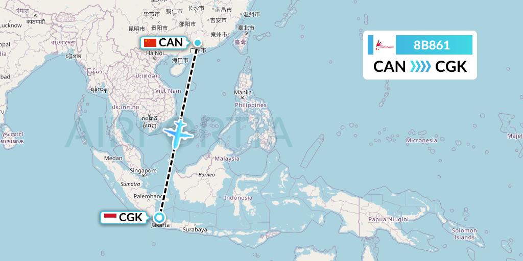 8B861 TransNusa Flight Map: Guangzhou to Jakarta