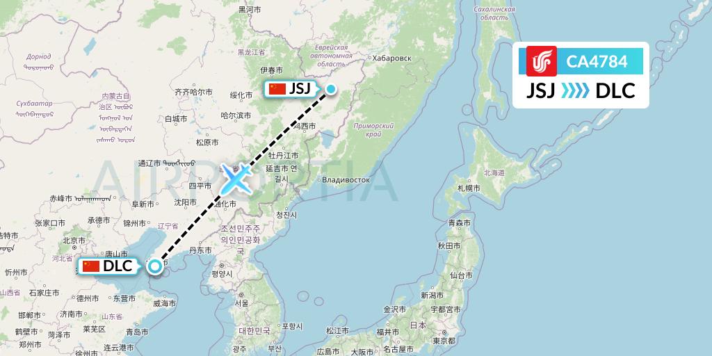 CA4784 Air China Flight Map: Fuyuan to Dalian