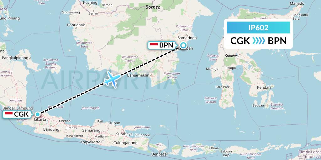 IP602 Pelita Air Service Flight Map: Jakarta to Balikpapan