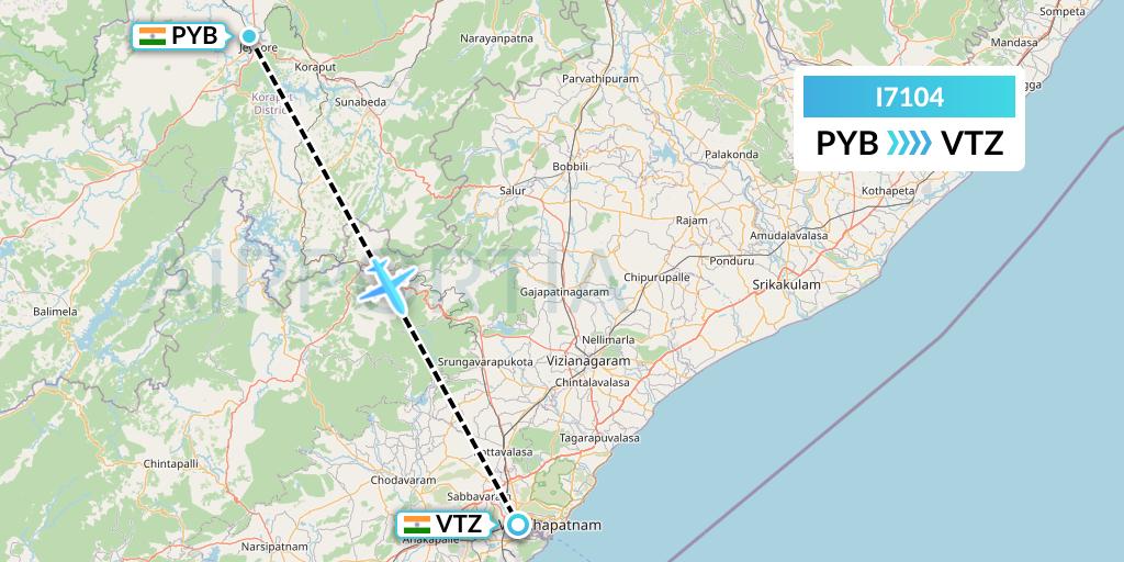 I7104 Indiaone Air Flight Map: Jeypore to Visakhapatnam