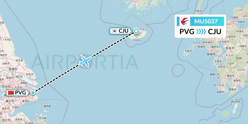 MU5037 China Eastern Airlines Flight Map: Shanghai to Jeju