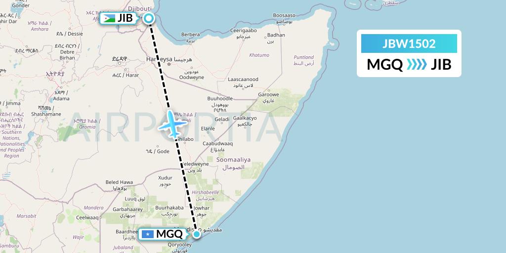 JBW1502 Jubba Airways Flight Map: Mogadishu to Djibouti