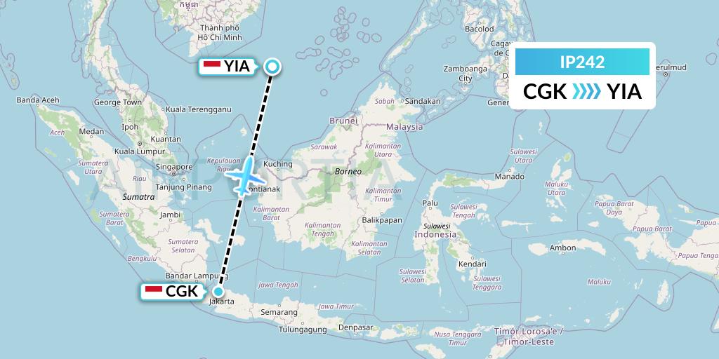 IP242 Pelita Air Service Flight Map: Jakarta to Yogyakarta