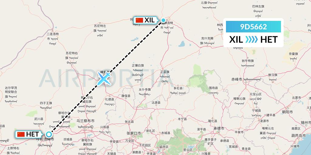 9D5662 Genghis Khan Airlines Flight Map: Xilinhot to Hohhot