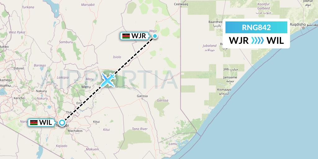 RNG842 Renegade Air Flight Map: Wajir to Nairobi