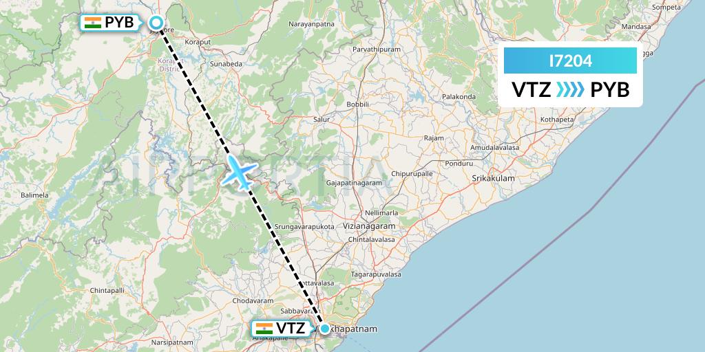 I7204 Indiaone Air Flight Map: Visakhapatnam to Jeypore