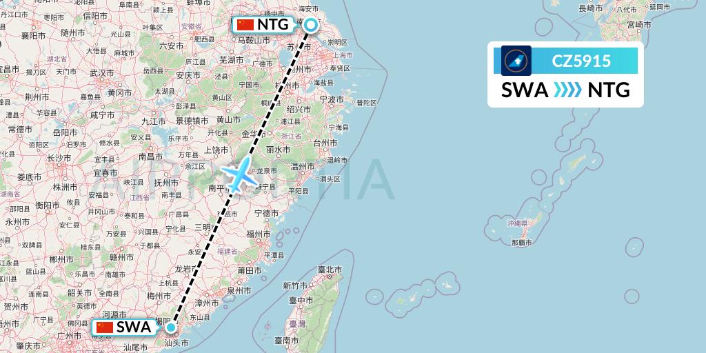 CZ5915 China Southern Airlines Flight Map: Jieyang to Nantong