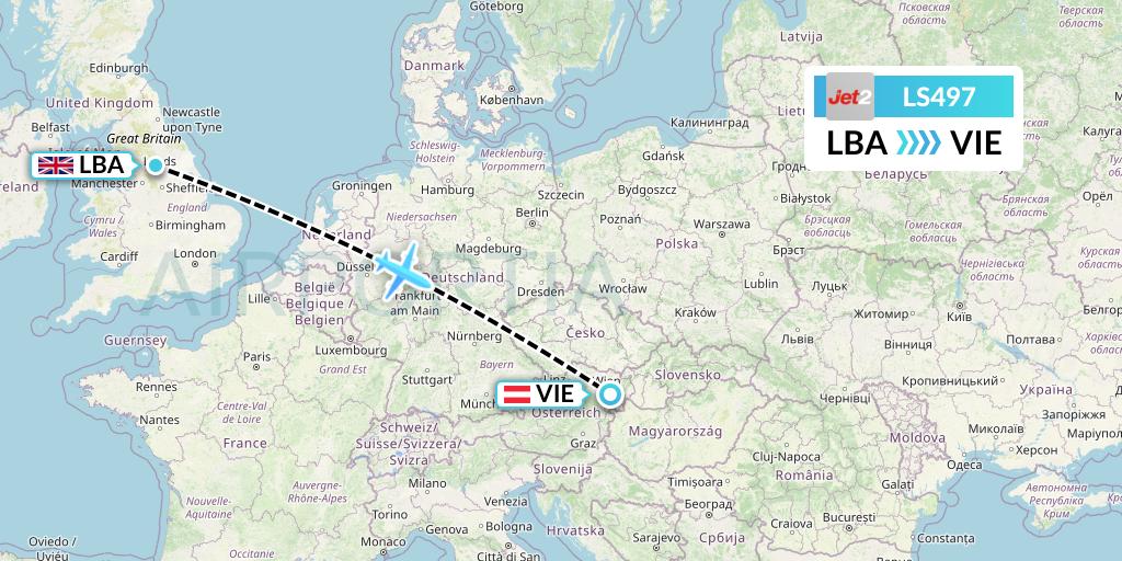 LS497 Jet2 Flight Map: Leeds to Vienna