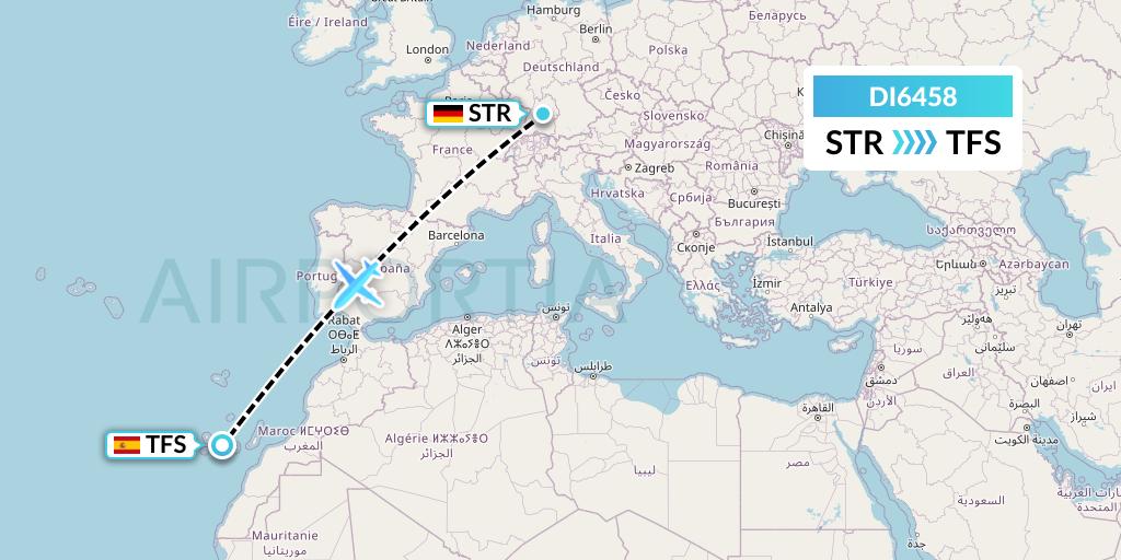 DI6458 Marabu Airlines Flight Map: Stuttgart to Tenerife