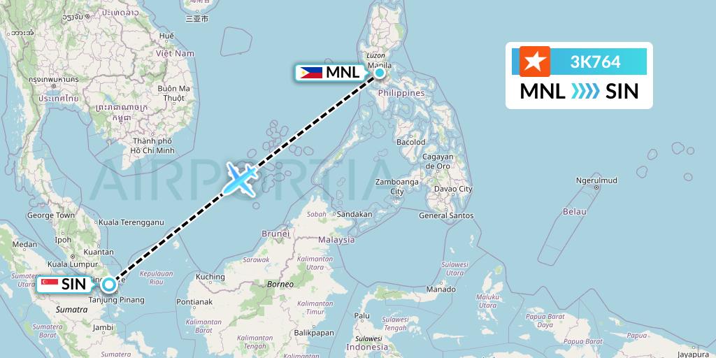 3K764 Jetstar Asia Flight Map: Manila to Singapore