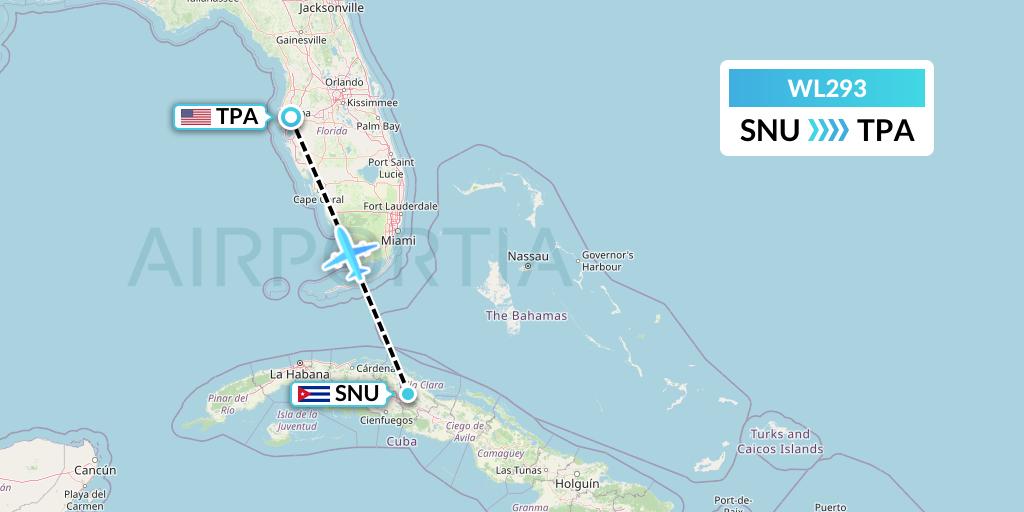 WL293 World Atlantic Airlines Flight Map: Santa Clara to Tampa