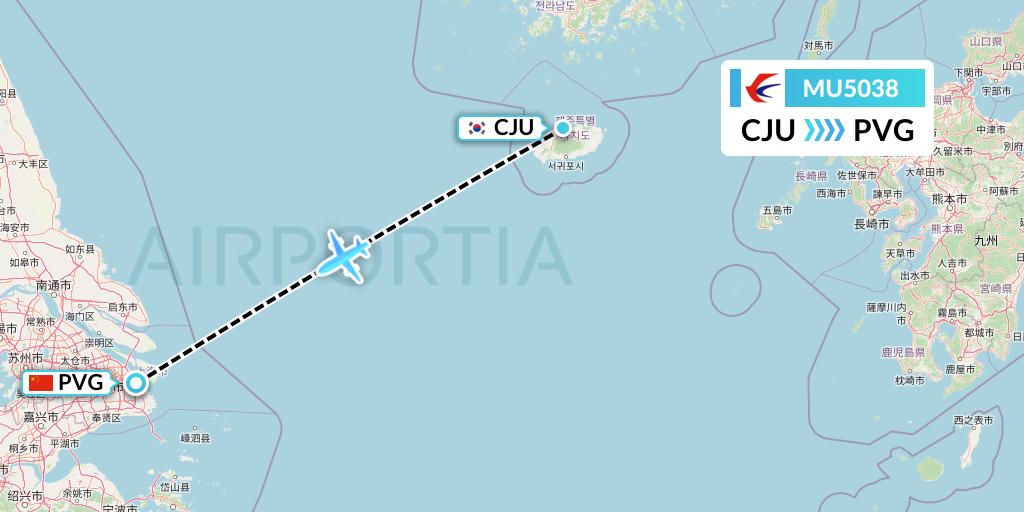 MU5038 China Eastern Airlines Flight Map: Jeju to Shanghai