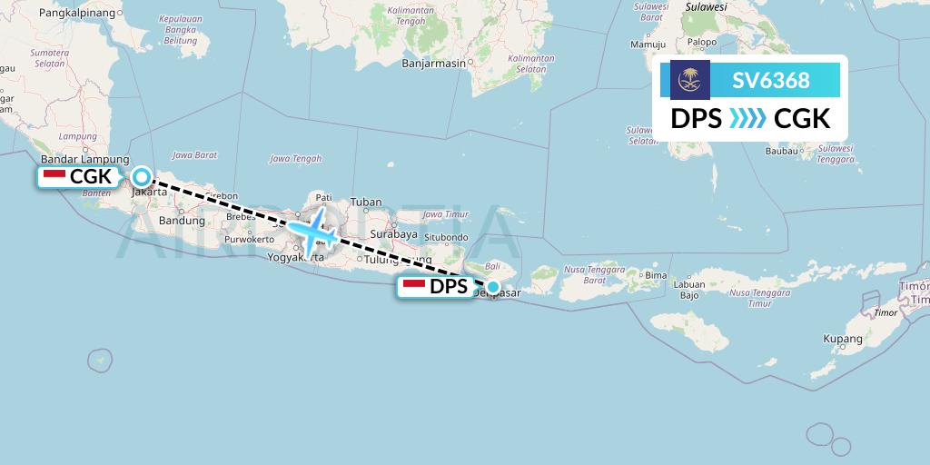 SV6368 Saudi Arabian Airlines Flight Map: Denpasar to Jakarta