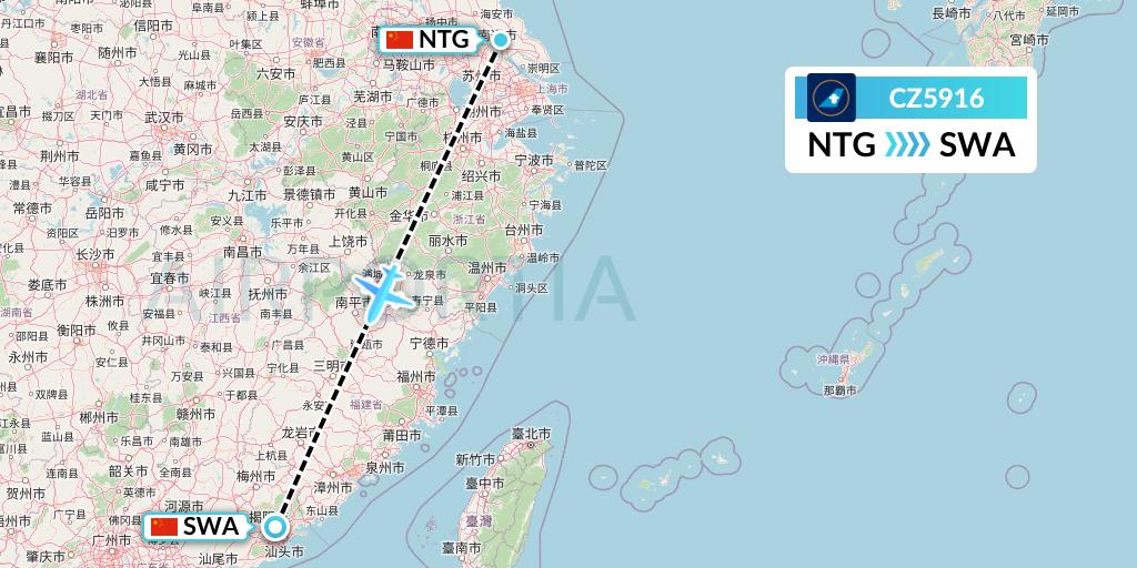CZ5916 China Southern Airlines Flight Map: Nantong to Jieyang