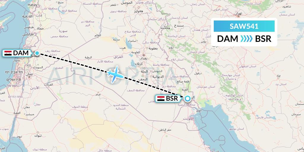 SAW541 Flight Status Cham Wings Airlines Damascus to Basra (6Q541)