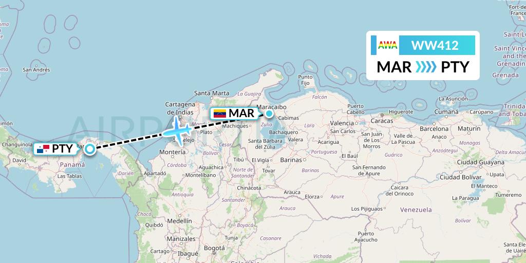 WW412 Venezolana Flight Map: Maracaibo to Panama City