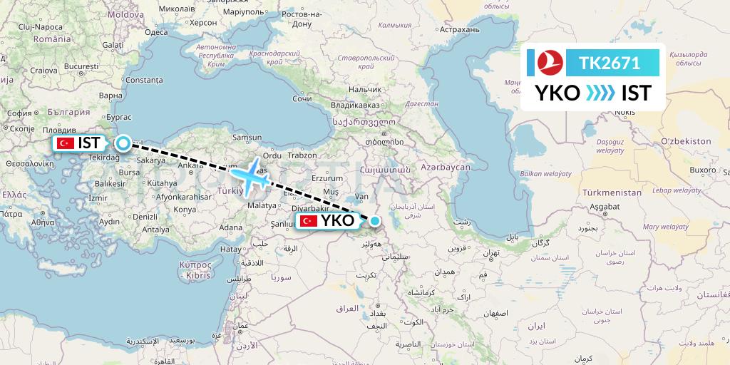 TK2671 Turkish Airlines Flight Map: Sirnak to Istanbul