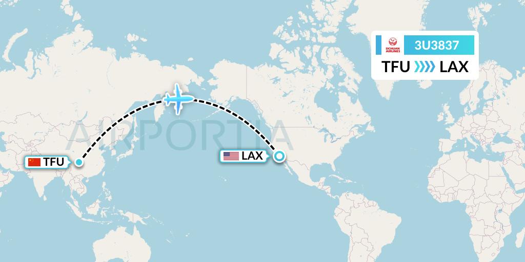 3U3837 Sichuan Airlines Flight Map: Chengdu to Los Angeles