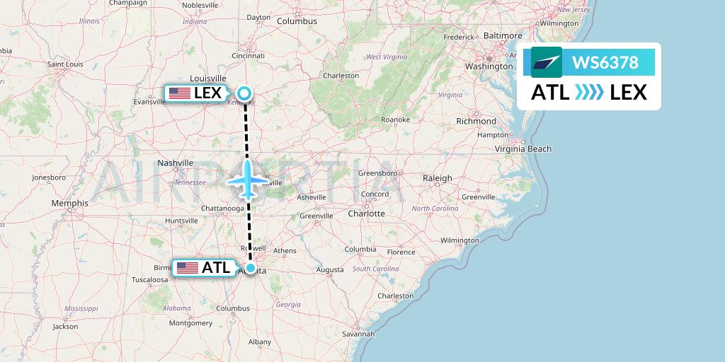 WS6378 WestJet Flight Map: Atlanta to Lexington