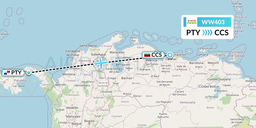 WW403 Venezolana Flight Map: Panama City to Caracas