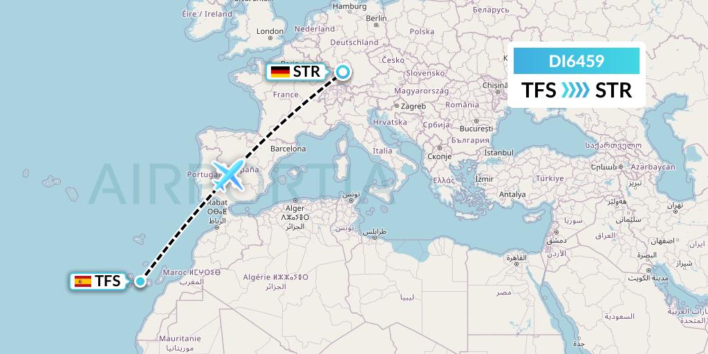 DI6459 Marabu Airlines Flight Map: Tenerife to Stuttgart