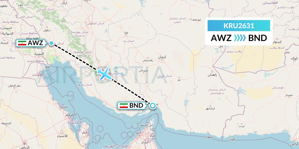 KRU2631 Karun Airlines Flight Map: Ahvaz to Bandar Abbas