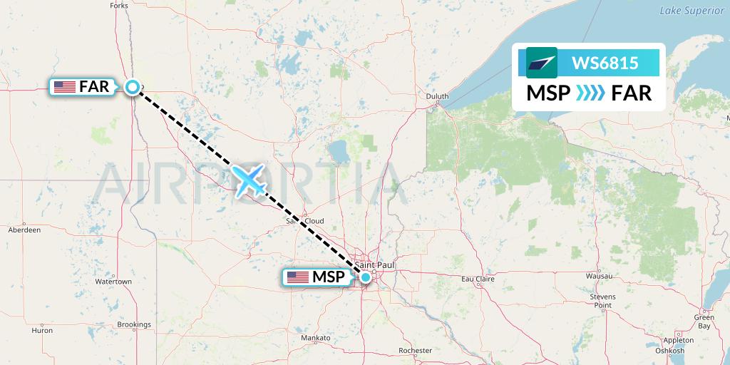 WS6815 WestJet Flight Map: Minneapolis to Fargo