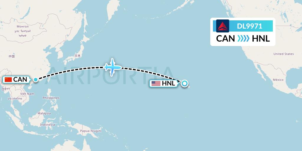 DL9971 Delta Air Lines Flight Map: Guangzhou to Honolulu