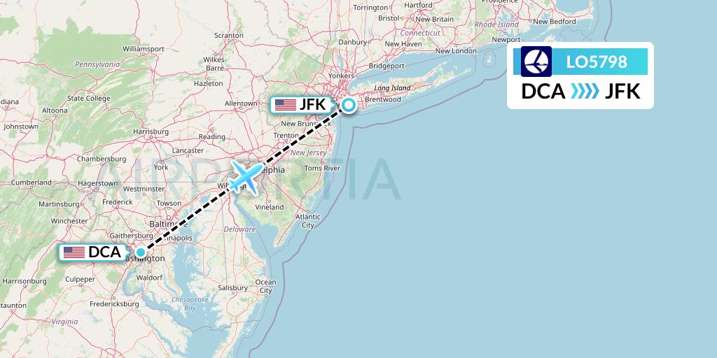 LO5798 LOT Flight Map: Washington to New York