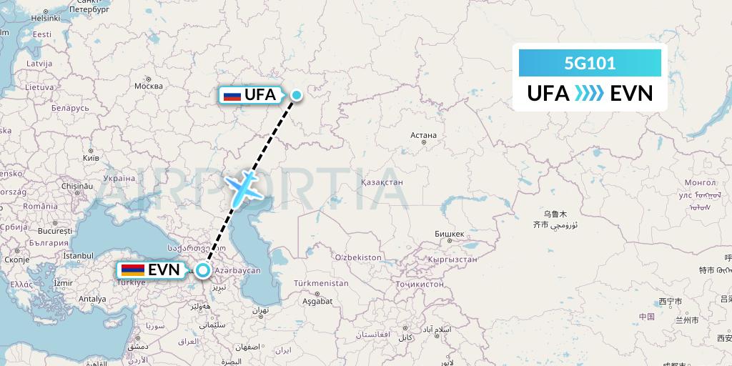 5G101 Shirak Avia Flight Map: Ufa to Yerevan