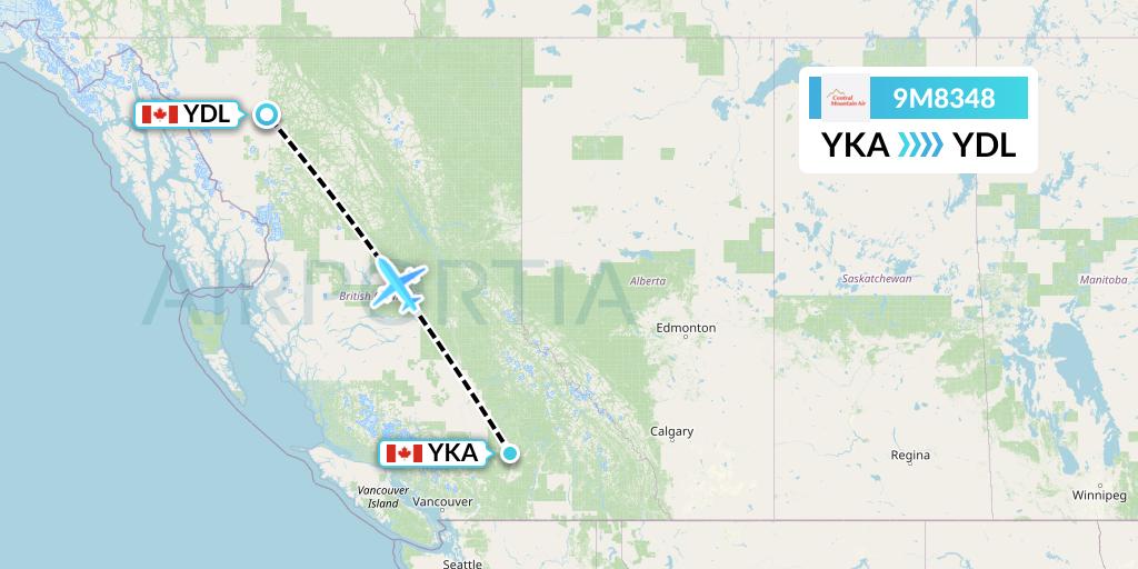 9M8348 Central Mountain Air Flight Map: Kamloops to Dease Lake