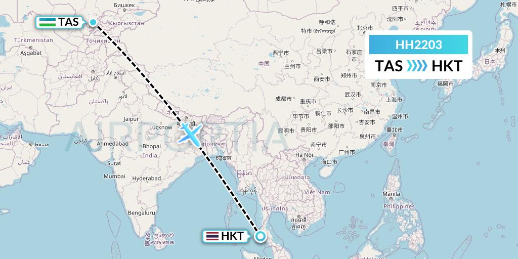 HH2203 Qanot Sharq Flight Map: Tashkent to Phuket