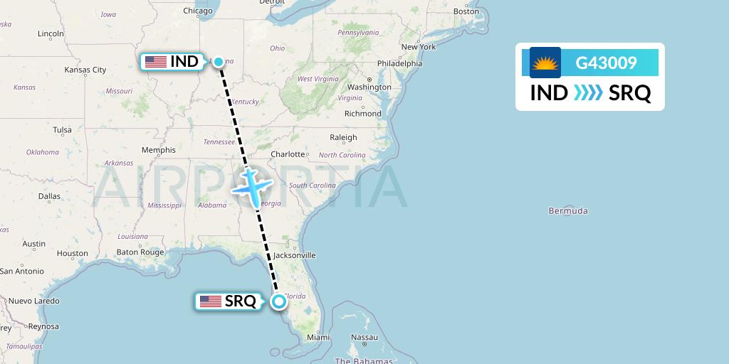 G43009 Allegiant Air Flight Map: Indianapolis to Sarasota