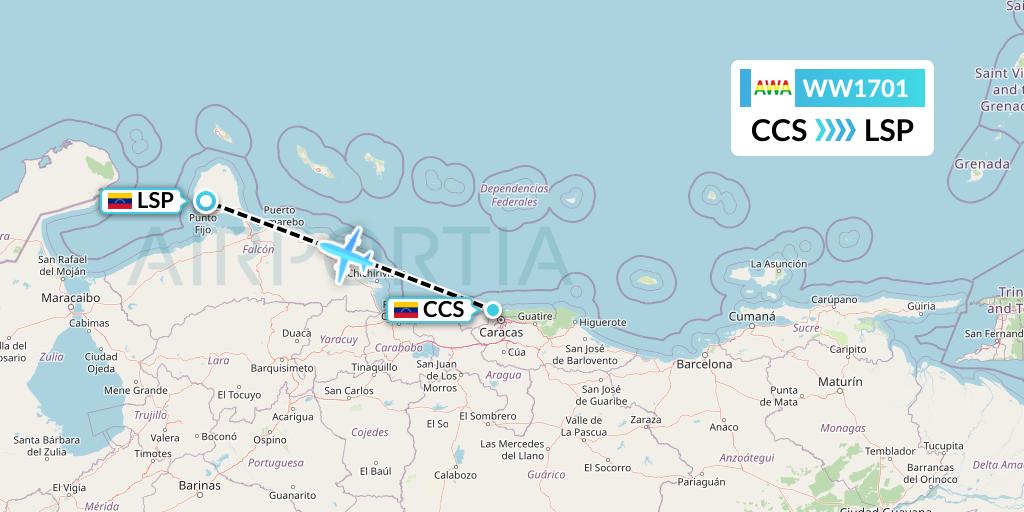 WW1701 Venezolana Flight Map: Caracas to Paraguana