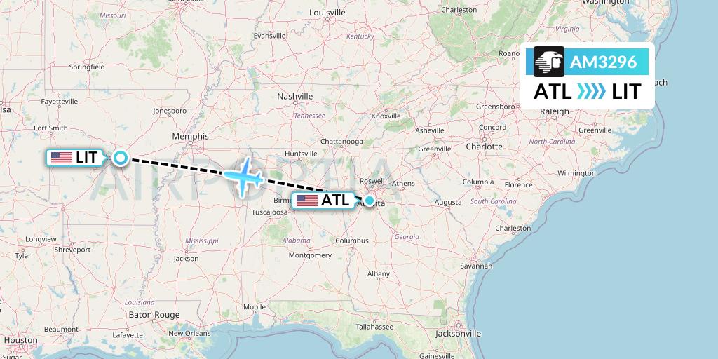 AM3296 Aeromexico Flight Map: Atlanta to Little Rock