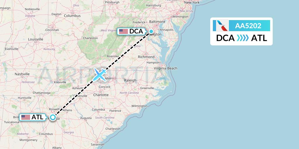AA5202 American Airlines Flight Map: Washington to Atlanta