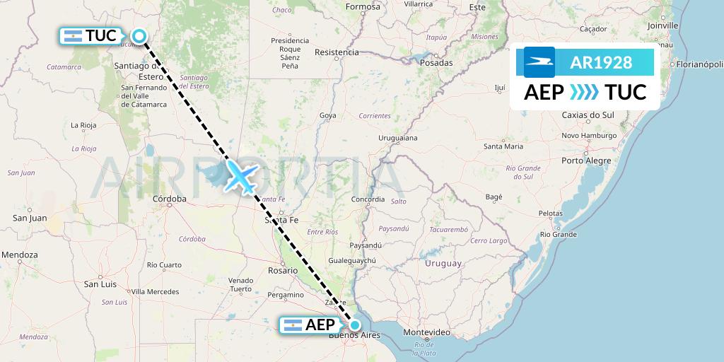AR1928 Aerolineas Argentinas Flight Map: Buenos Aires to Tucuman