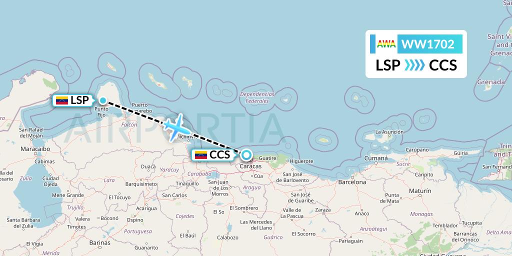 WW1702 Venezolana Flight Map: Paraguana to Caracas
